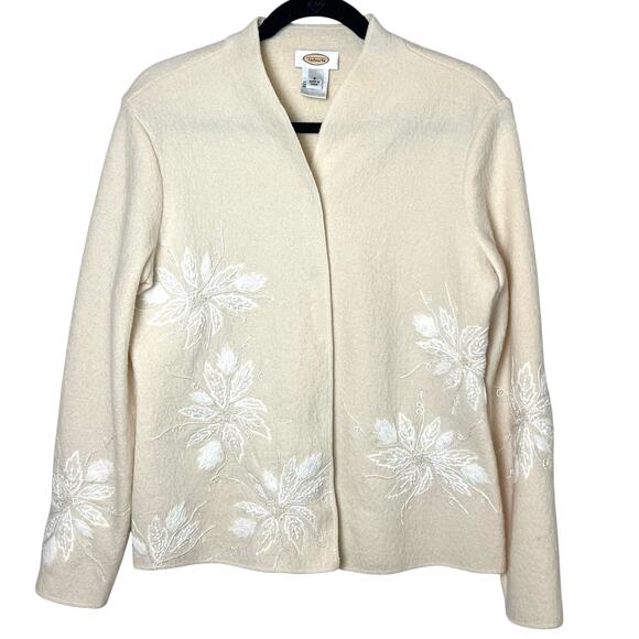 Vintage Talbots 100% Wool Embroidered Floral Cardigan Jacket Ivory Size Small - Picture 1 of 11
